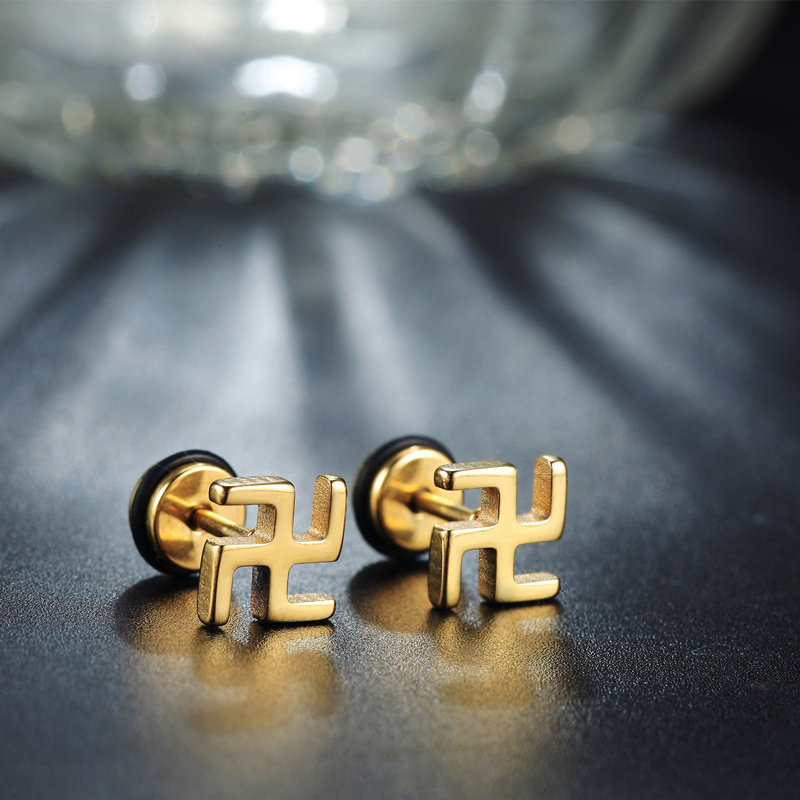 韩版男士耳钉卍字钛钢单双韩国个性佛印潮男耳钉