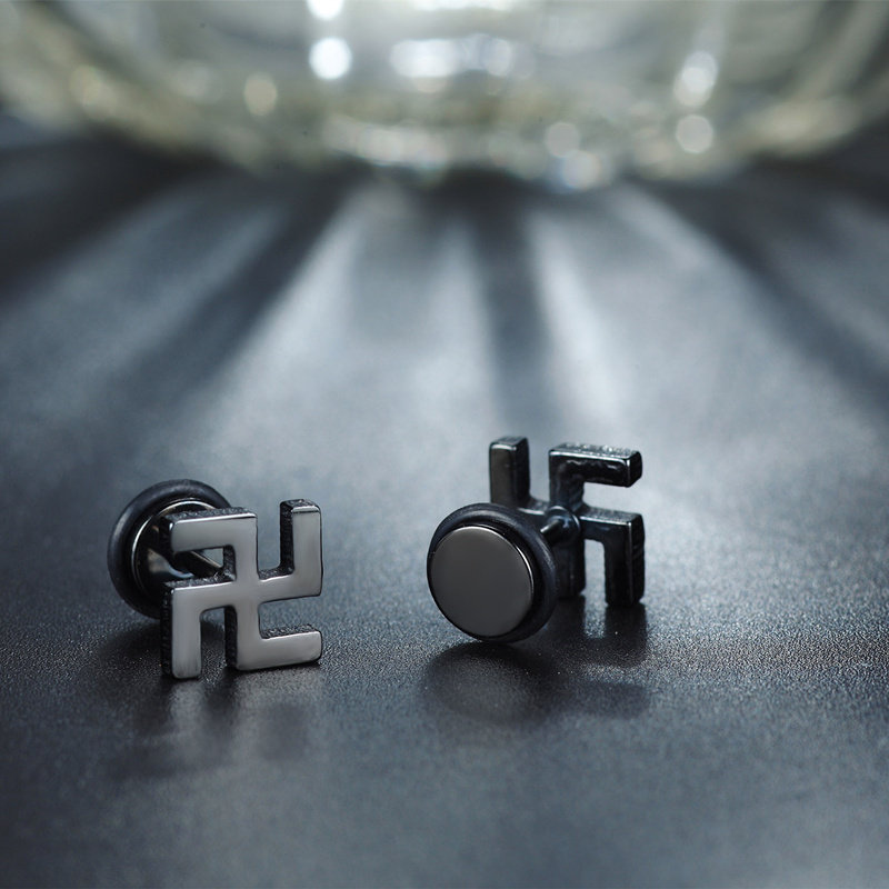 韩版男士耳钉卍字钛钢单双韩国个性佛印潮男耳钉