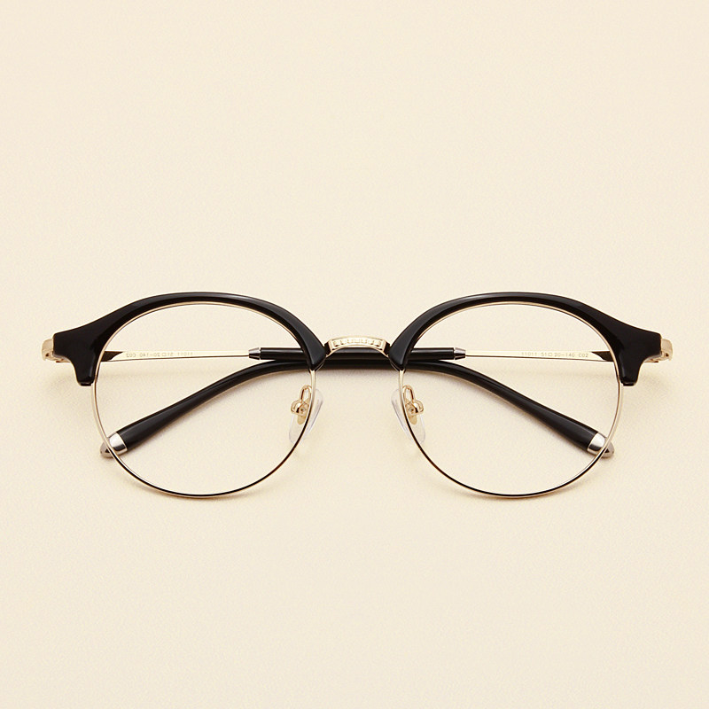 复古半框金属眼睛框镜架男大脸近视眼镜框网红款个性潮女配有度数