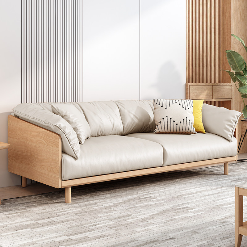 沙发日式原木小户户型客厅家具北欧直排三人皮艺实木沙发