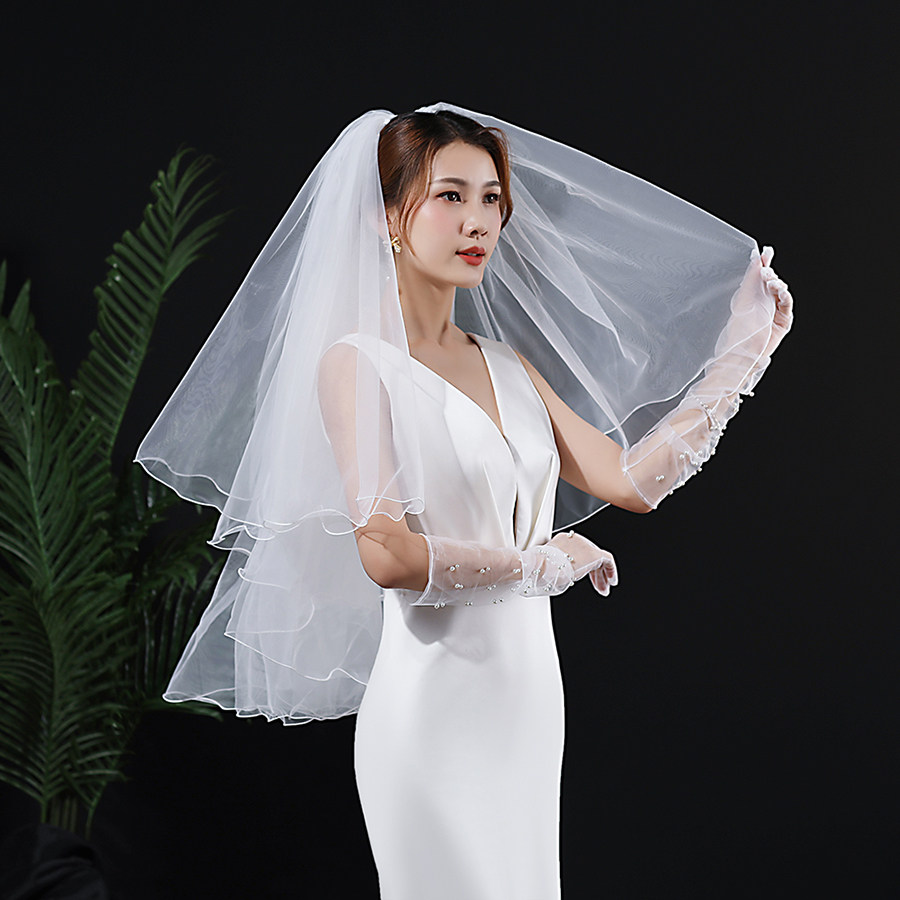 新娘婚纱头纱头饰蓬蓬软纱超仙森系婚礼头纱拍照结婚遮面短款头纱