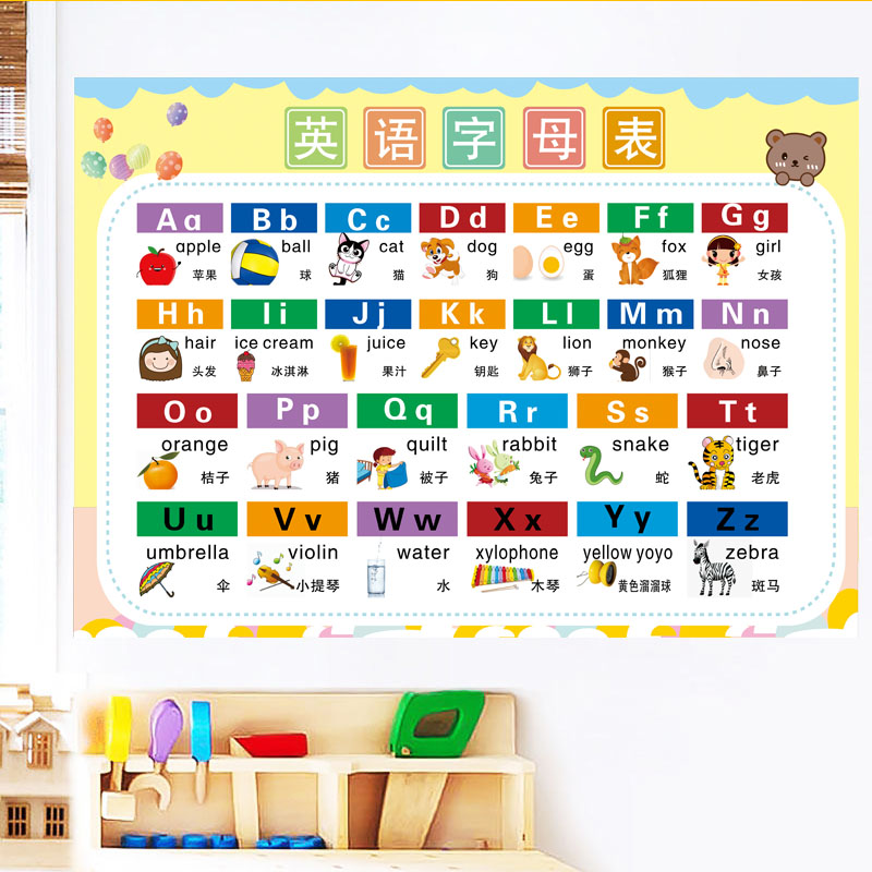 字母表儿童小学生英语26个挂图图二十六个英文拼音玩具挂图