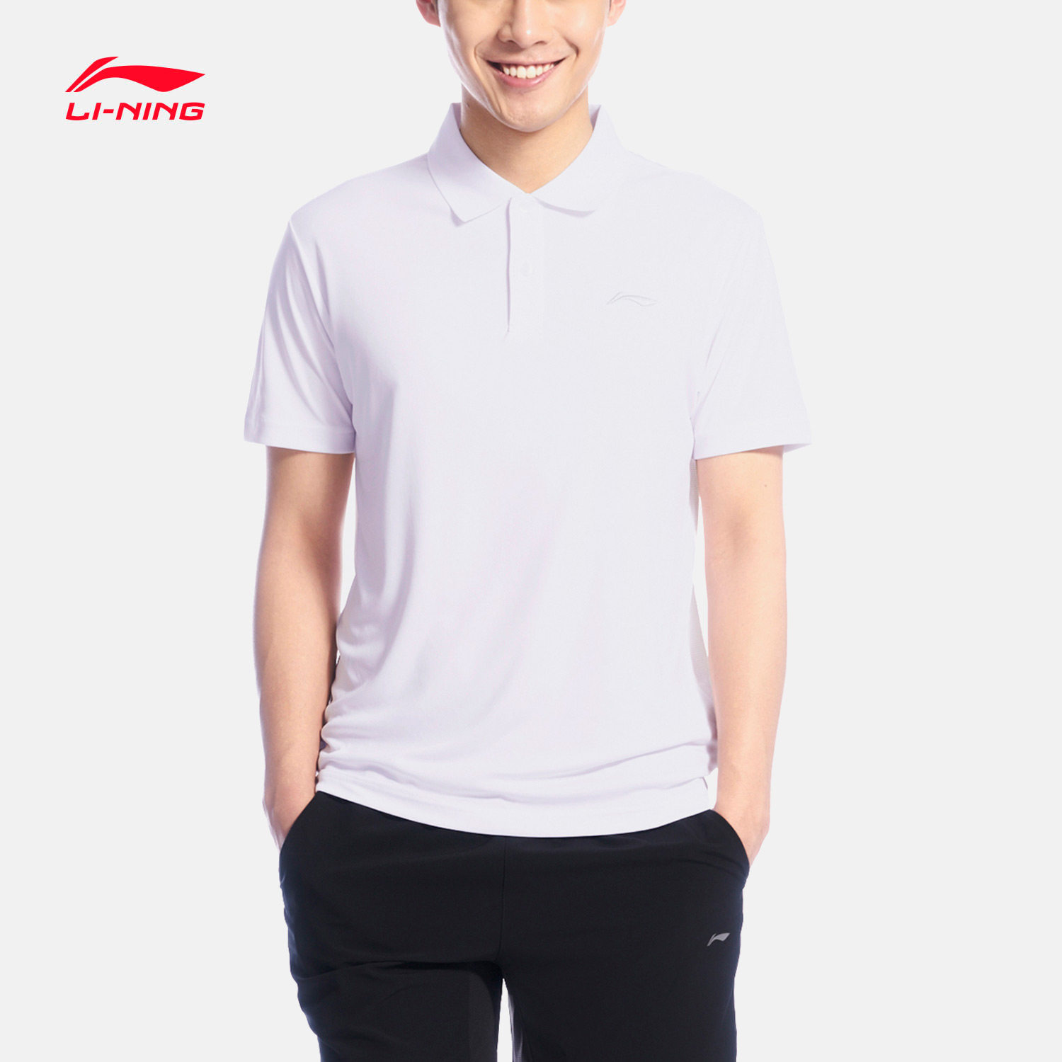 李宁短袖t恤男装春季吸汗透气短t半袖休闲运动衣男翻领polo衫夏季