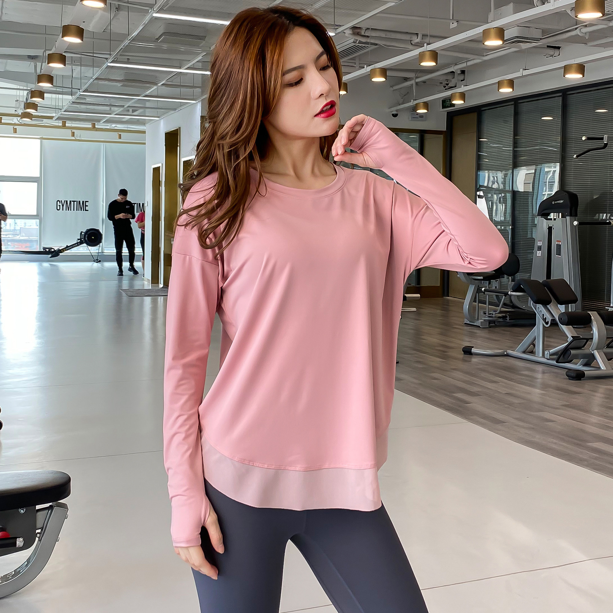 运动时尚瑜伽速干透气长袖罩衫上衣健身显瘦运动t恤