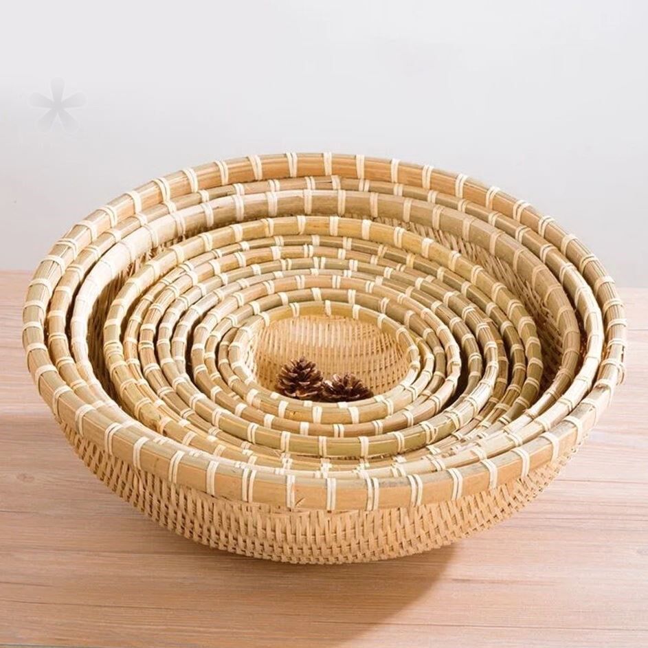 竹子馍筐竹编家庭圆形手工厨房笸箩家用耐用竹编