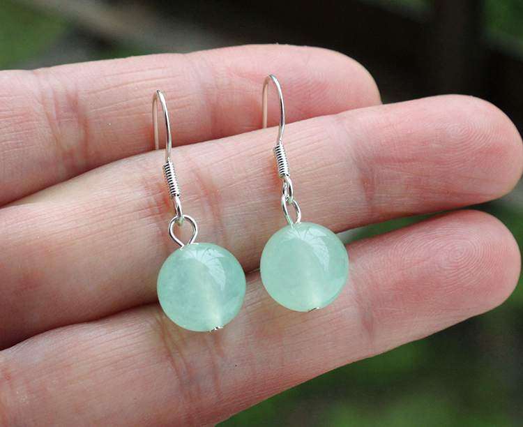 天然玉石耳钉翡翠百搭简约绿色耳环银耳耳坠耳饰