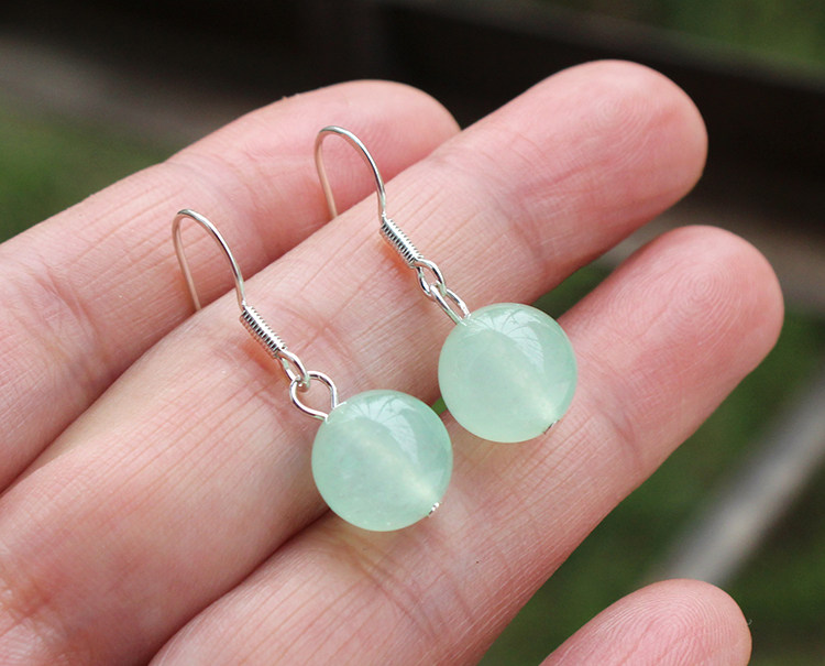 天然玉石耳钉翡翠百搭简约绿色耳环银耳耳坠耳饰