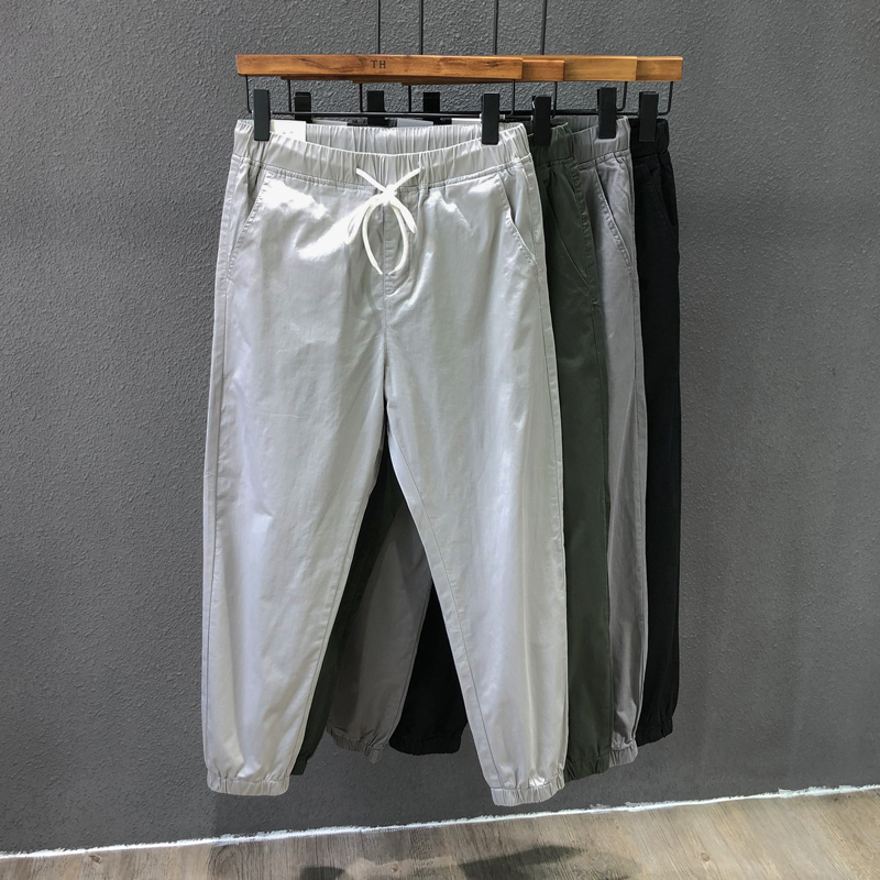 夏季薄款浅色束脚裤男九分裤宽松米白色休闲裤百搭小脚裤男裤子潮