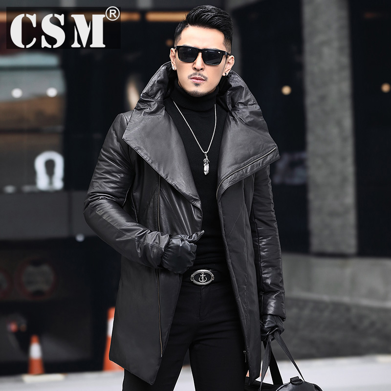新款海宁男士真皮皮衣绵羊皮羽绒服中长款韩版修身帅气皮夹克外套