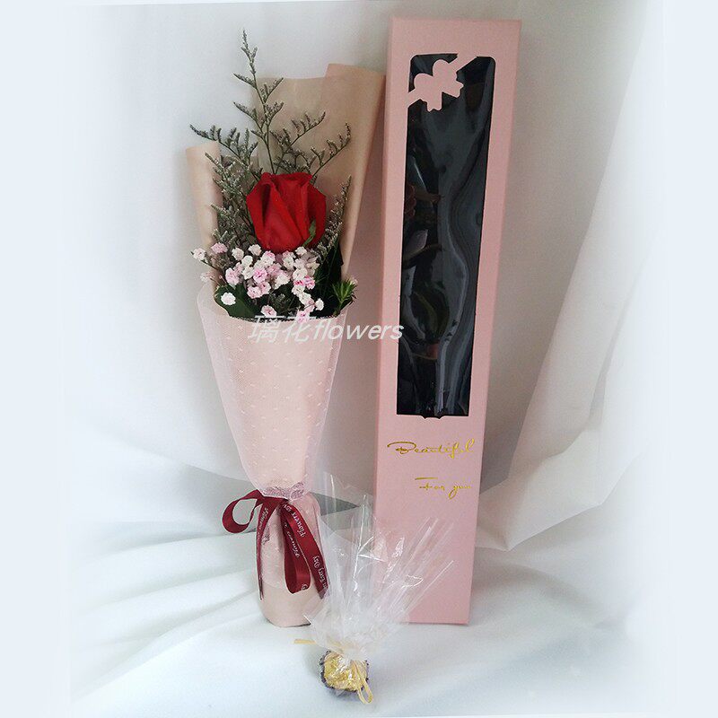 鲜花速递红玫瑰单支真花一枝1朵礼盒小花束七夕情人节礼物送女友
