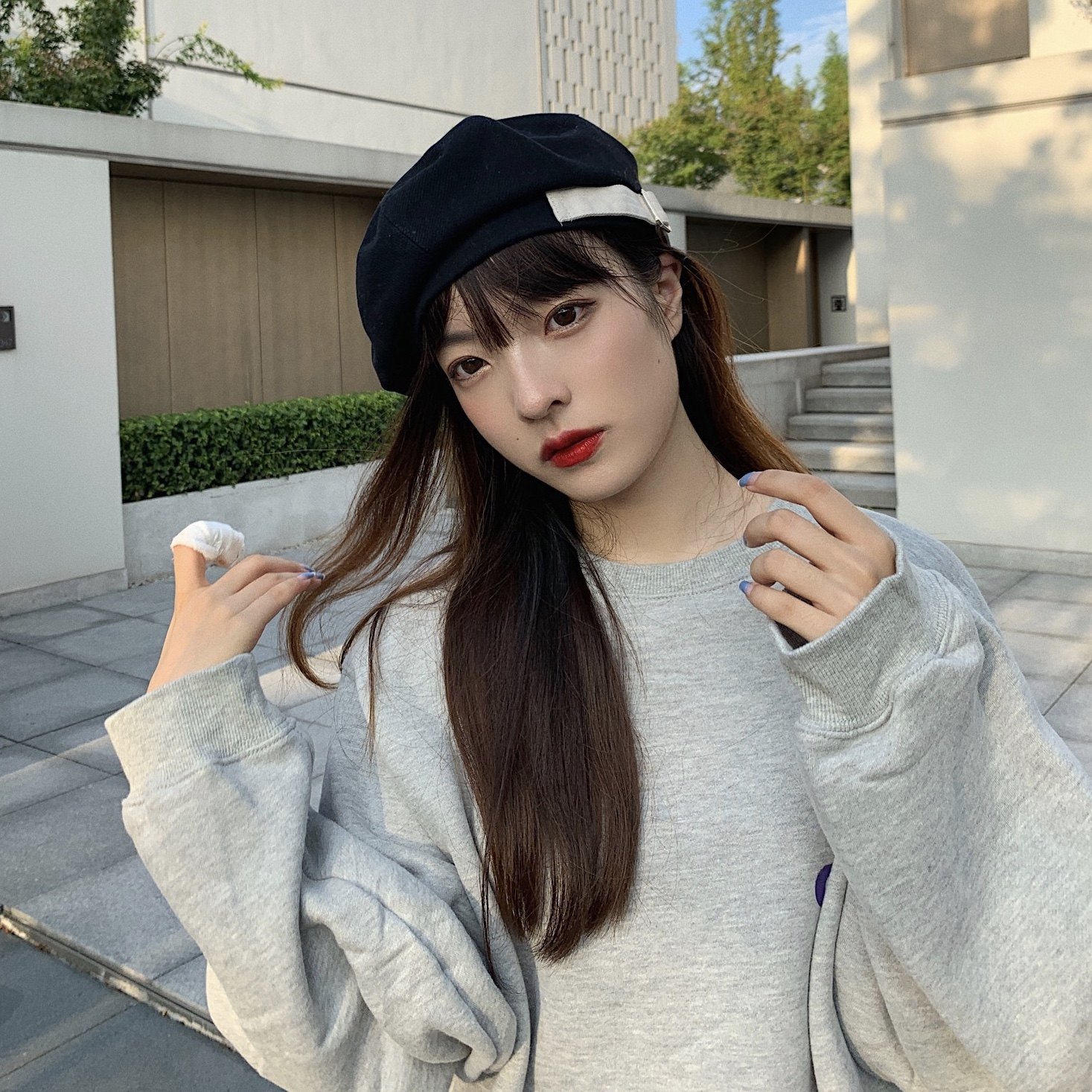 jennie新款秋冬冬天时髦贝雷帽子女韩版百搭格纹帽子