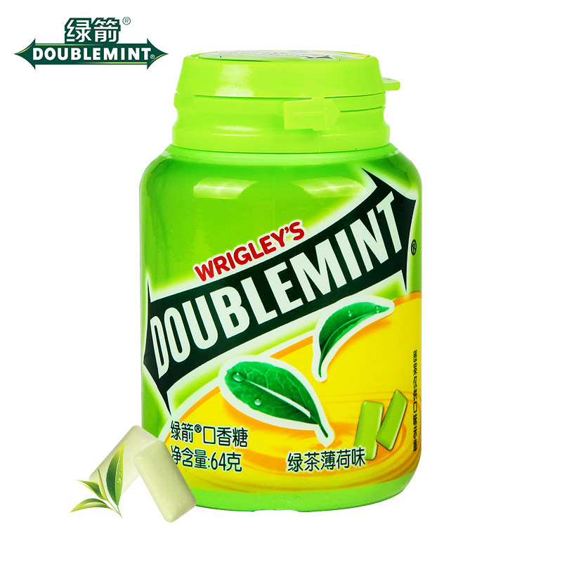 口香糖瓶装薄荷40粒1瓶绿茶零食清新口气64g口香糖
