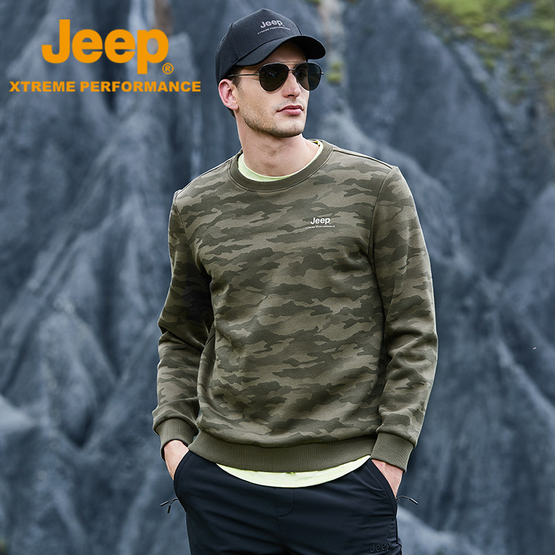 jeep男装卫衣男秋冬新款运动服圆领套头衫潮长袖户外休闲衣