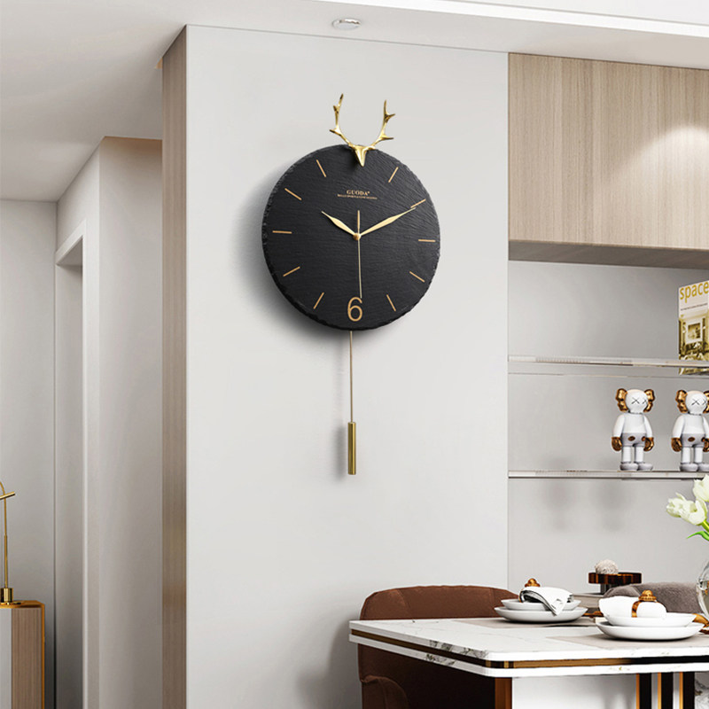 北欧鹿头岩石挂钟客厅时尚简约时钟家用挂墙现代挂钟