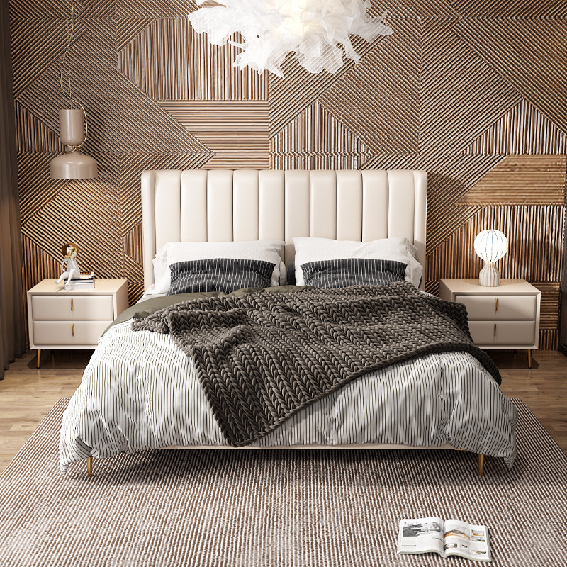 皮床轻奢现代真皮床头牛皮户型卧室皮艺床