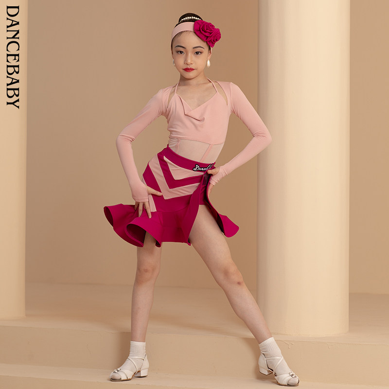 dancebaby拉丁舞2022新款高级感挂脖荡鱼骨两件套裙拉丁舞演出服