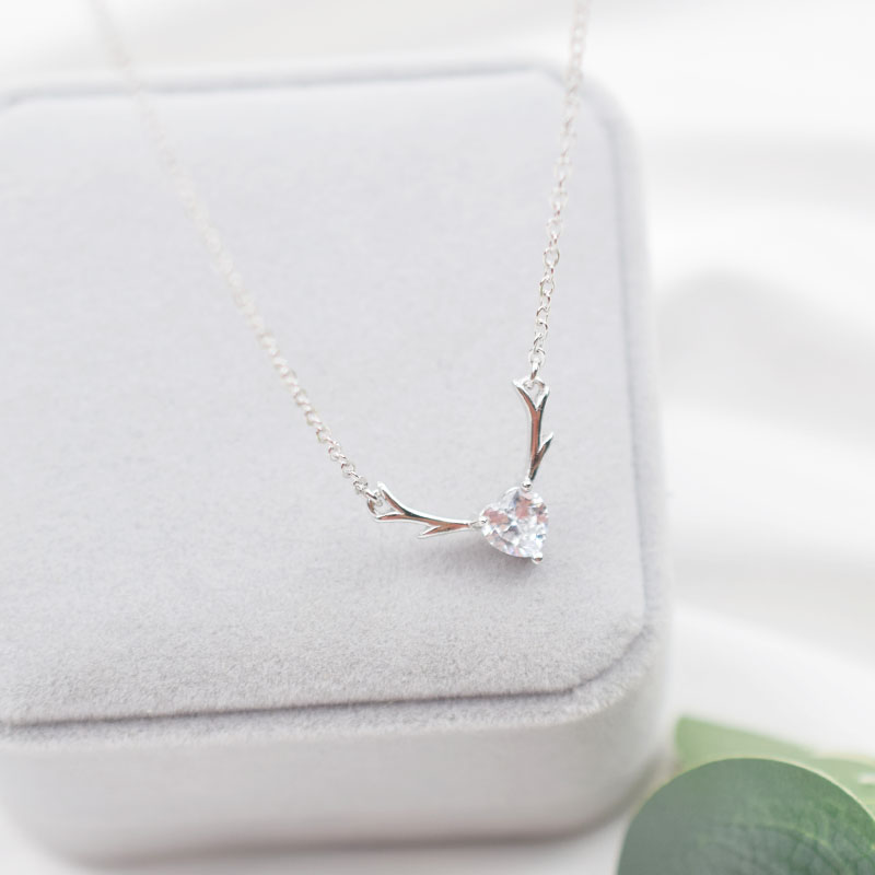 一路有你鹿项链女925纯银潮小众ins气质网红简约鹿角锁骨链送女友