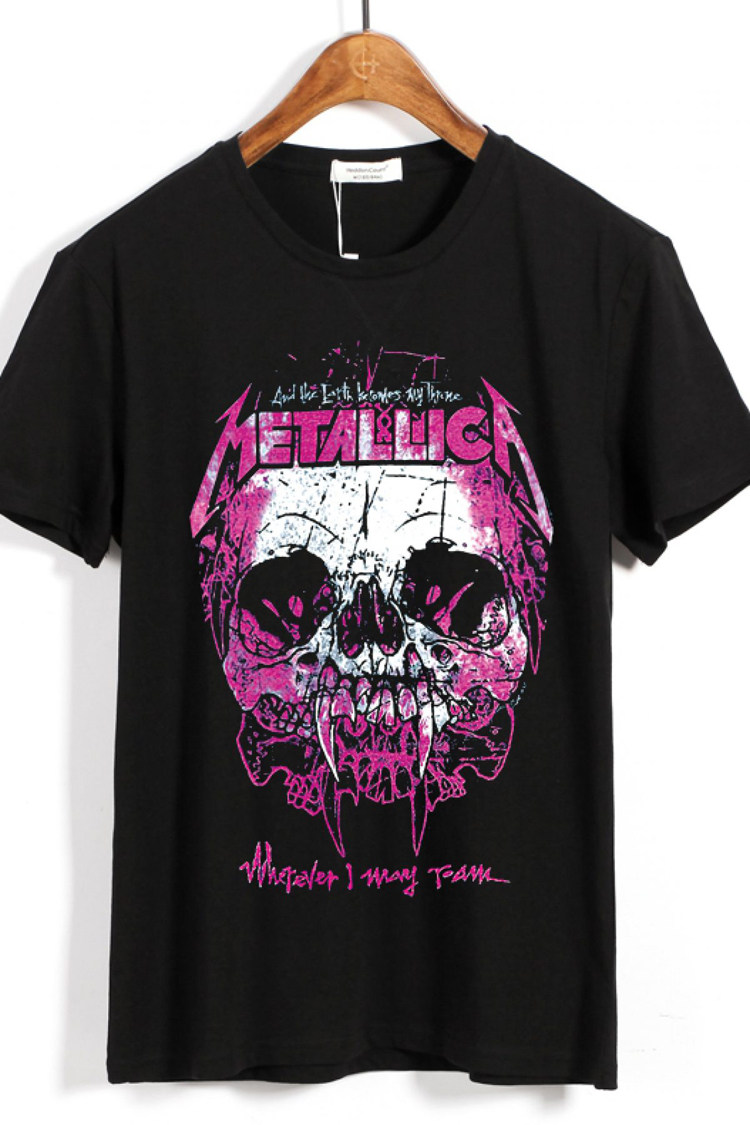 metallicat粉色骷髅欧美重金属摇滚乐队短袖t恤
