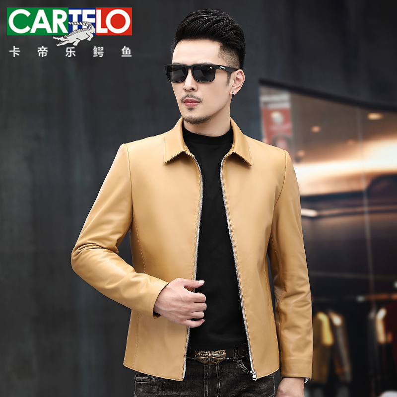 鳄鱼羊皮衣男真皮机车服潮牌韩版修身青年皮夹克短款翻领帅气外套