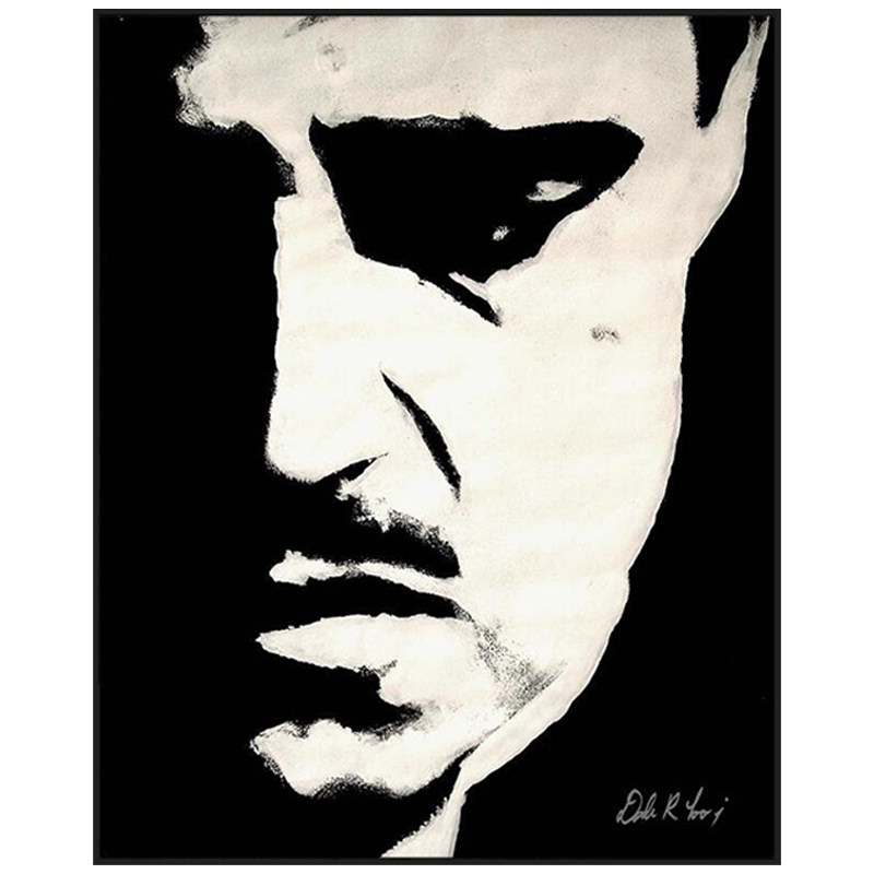 现代简约经典电影教父装饰画黑白画马龙白兰度霸气墙挂画卧室壁画
