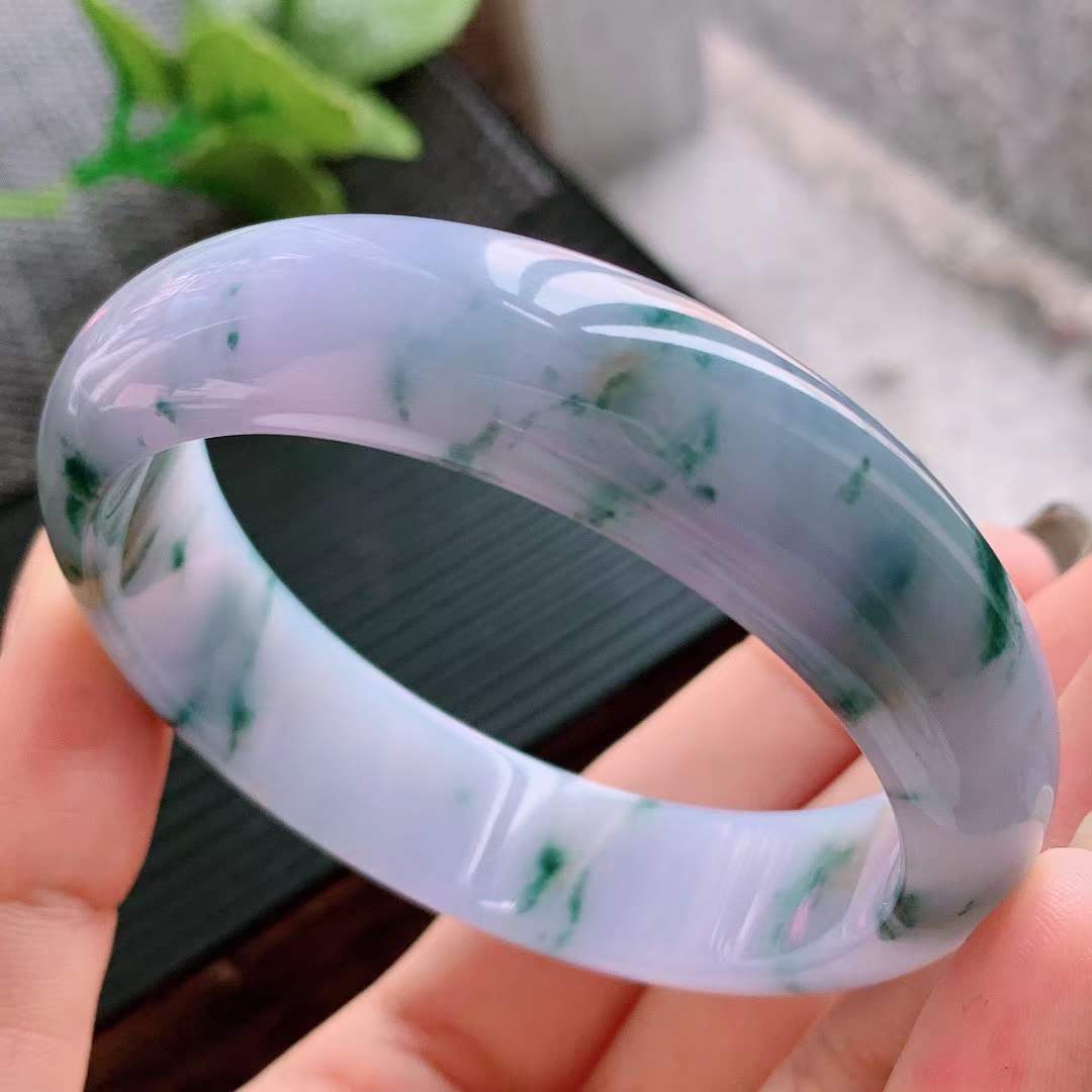 缅甸翡翠翠玉老坑糯冰种紫罗兰飘花正圈玉手镯子手饰