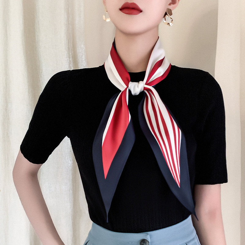 条纹装饰菱形新款领巾百搭小丝夏秋春夏ins围巾