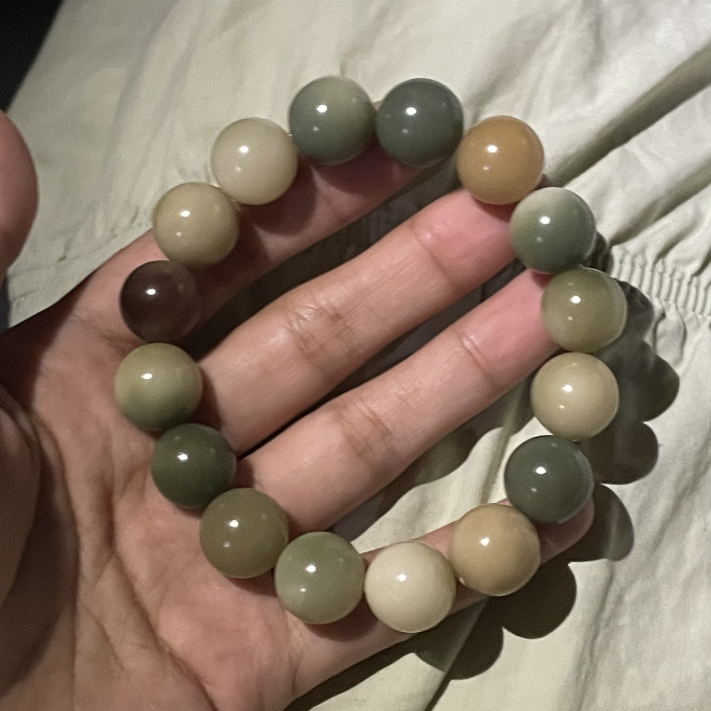 绿色多宝菩提根手串稀有飘花文玩绕指纯天然保真小众木质珠串