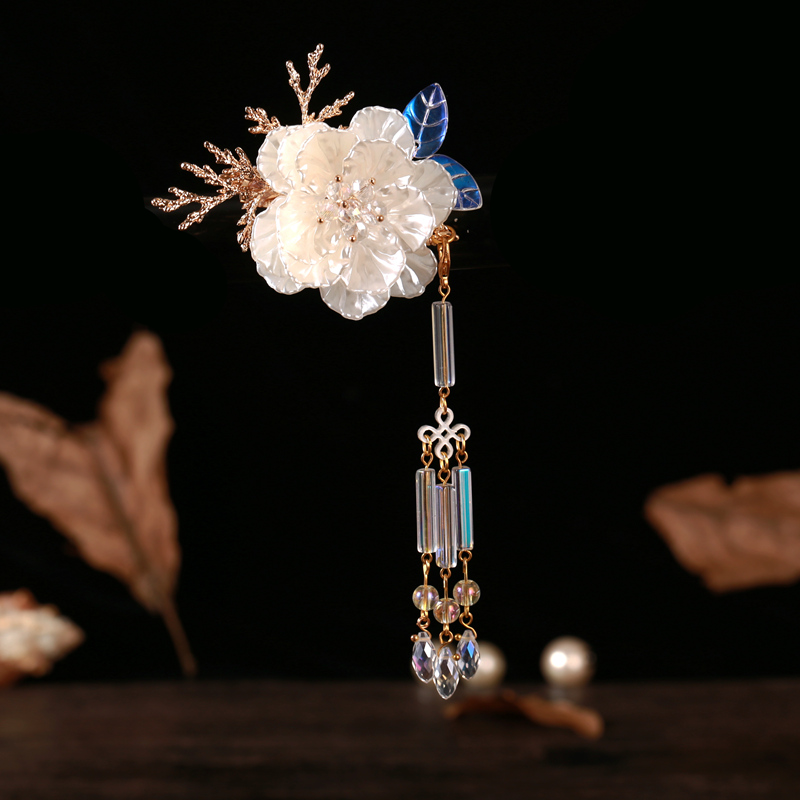 发夹古风七彩琉璃栀子花长款流苏古装汉服发饰唯美发饰