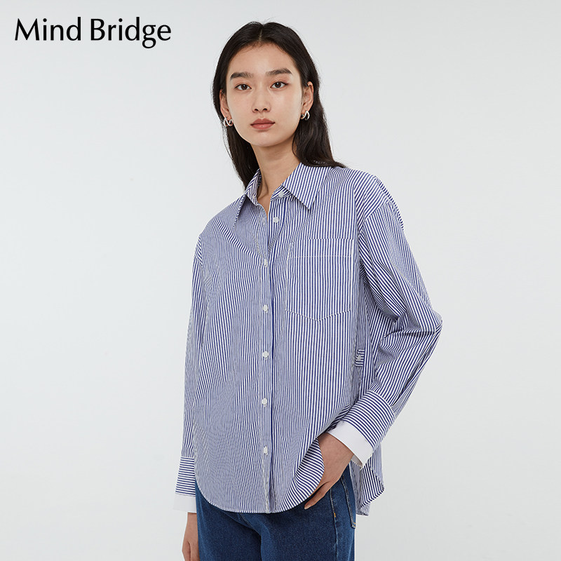 mindbridge衬衫女条纹设计感小众衬衣2022年新款夏百家好mwws325d