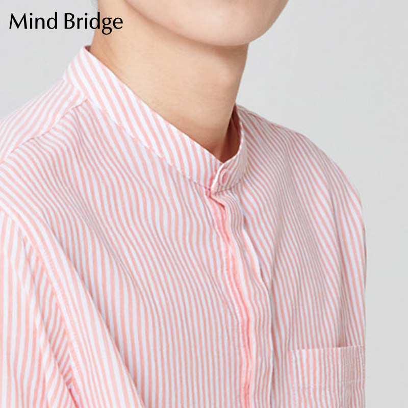 mindbridge百家好男装衬衫半袖夏季新款休闲条纹衬衫
