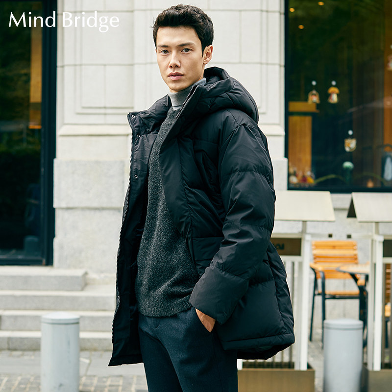 mindbridge百家好男士羽绒服2019冬季新款加厚中长款外套mtdj8150