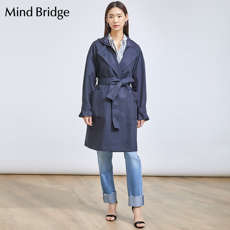 mindbridge百家好女士中长外套春季新款收腰显瘦风衣