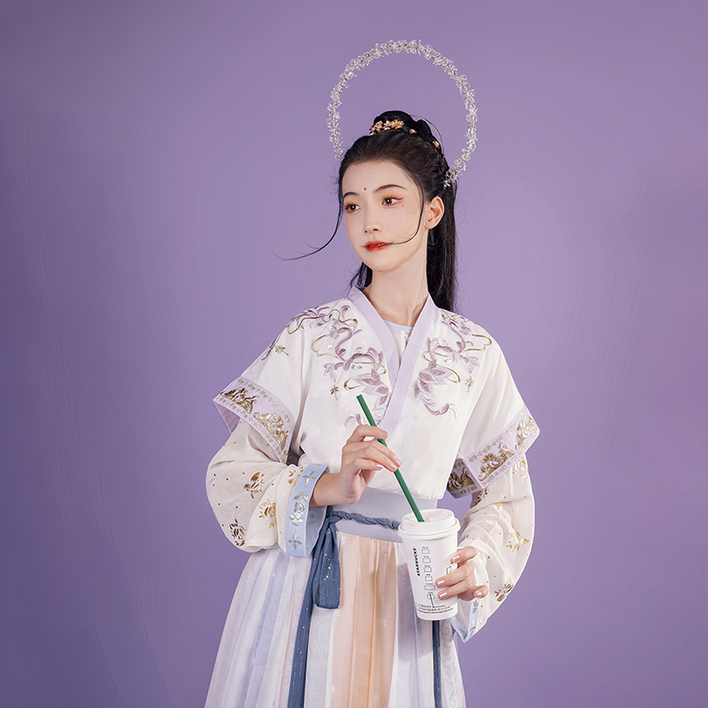 汉尚华莲x非人哉漫画联名款菩提汉服女唐制背子套装原创-售完不补