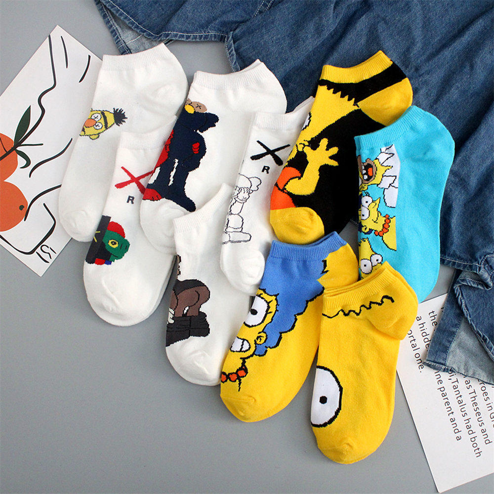 5双夏天短袜子男女ins潮牌日系卡通搞怪纯棉低帮浅口薄款船袜情侣