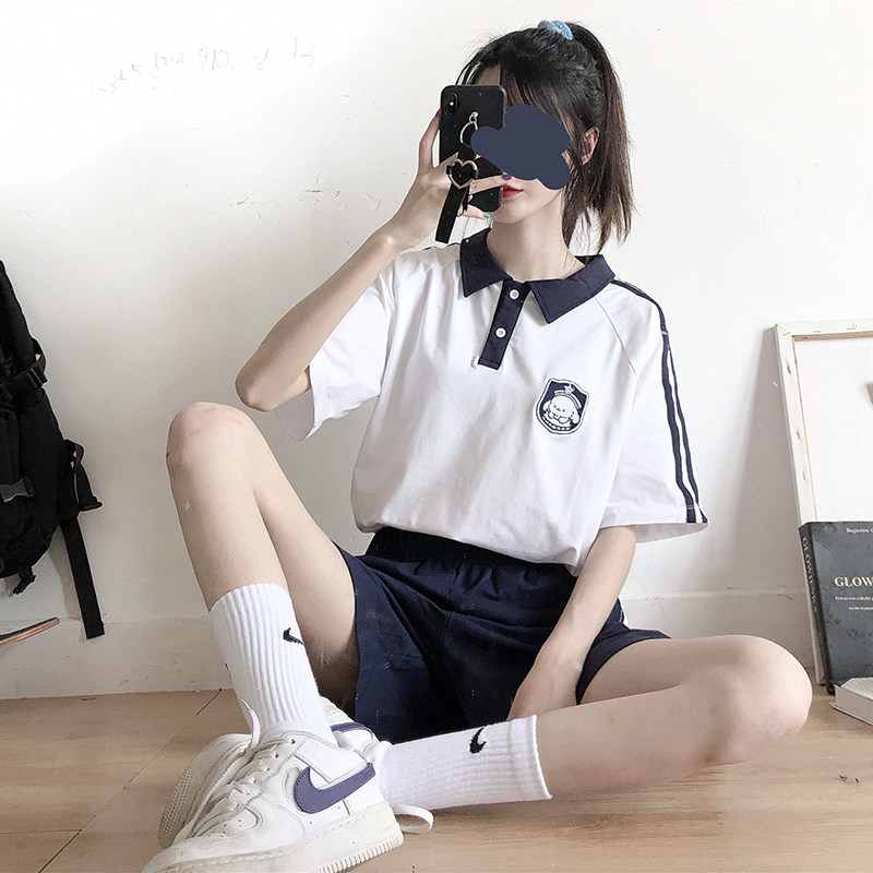 学院学生运动套装女夏韩版少女软妹校服宽松休闲休闲运动套装