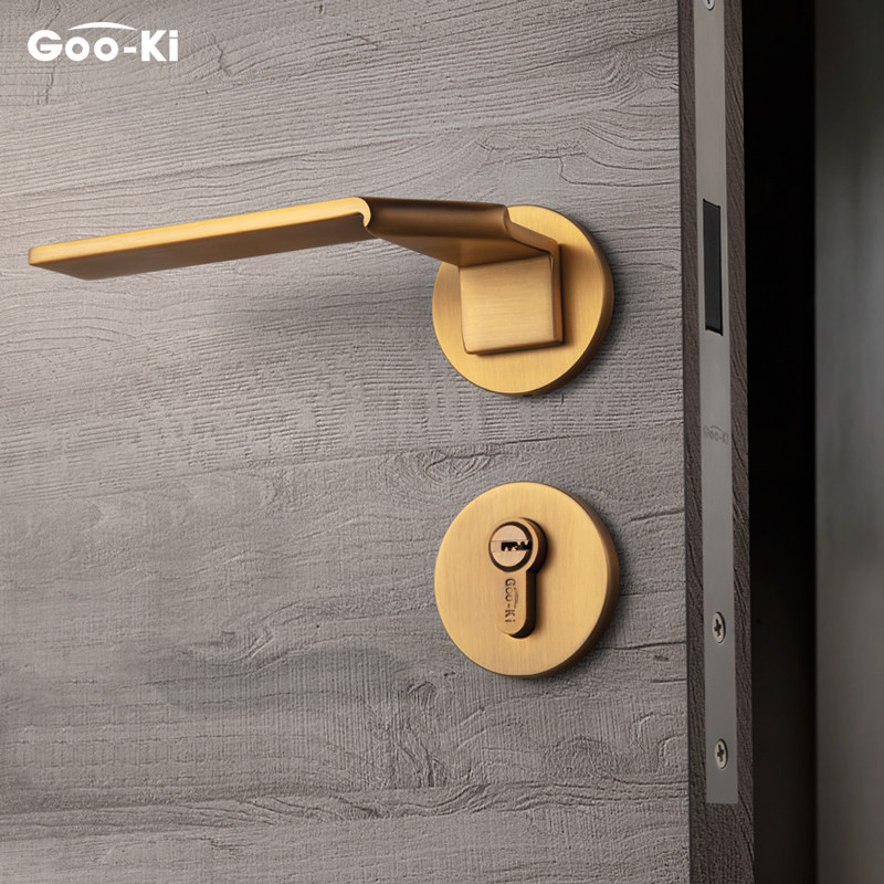 格奥琦折叠黄古木门静音房间门锁室内北欧现代简约机械门锁