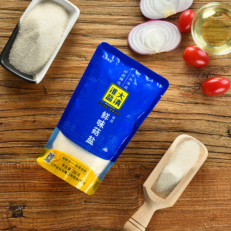 大清淮盐鲜味菇盐食用盐280gx6袋无碘盐未加碘盐不含碘盐家用食盐