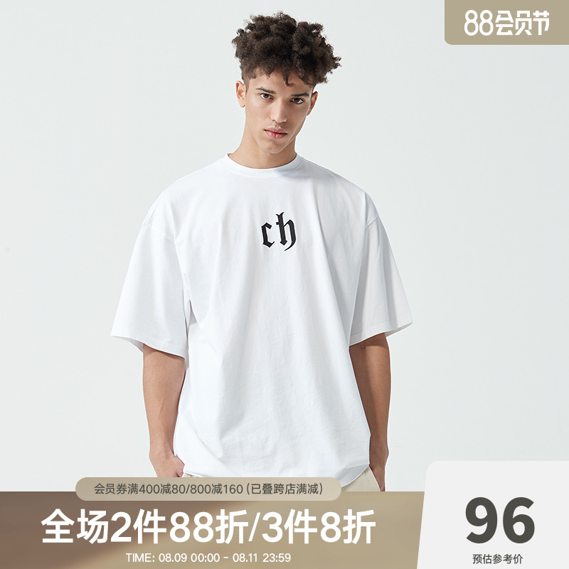 CHINISM CH白色T恤男短袖潮牌夏季宽松圆领纯棉简约百搭情侣半袖