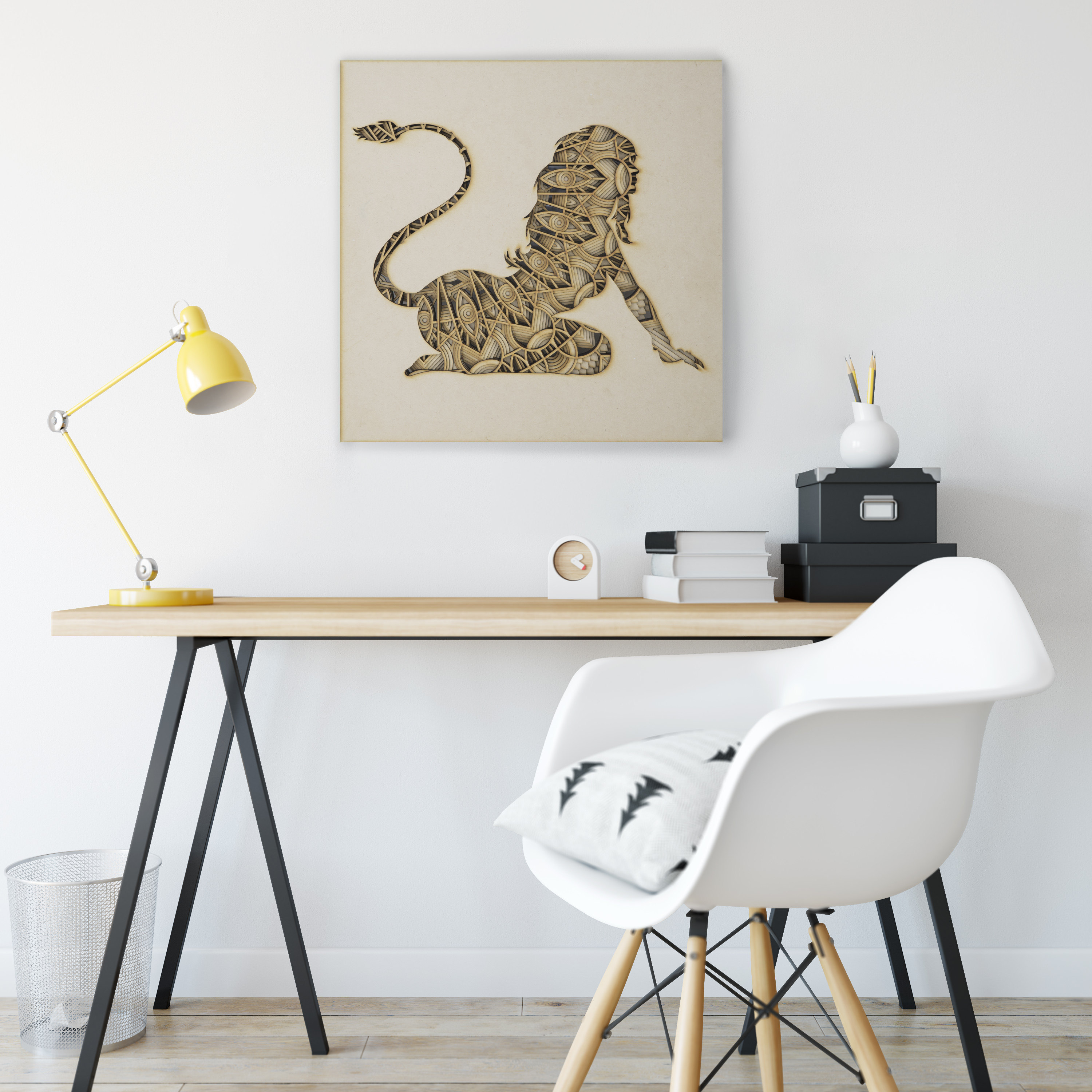 梯木叠雕-狮王|创意墙面家居软装饰立体工艺术木质北欧壁饰礼品画