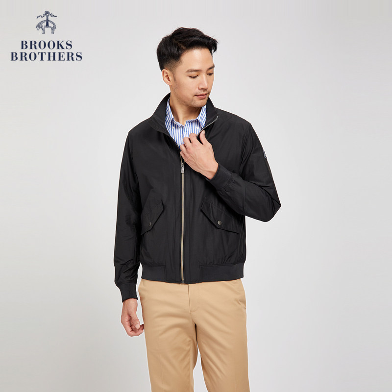 brooksbrothers布克兄弟男士春新罗纹轻薄圆领休闲夹克夹克