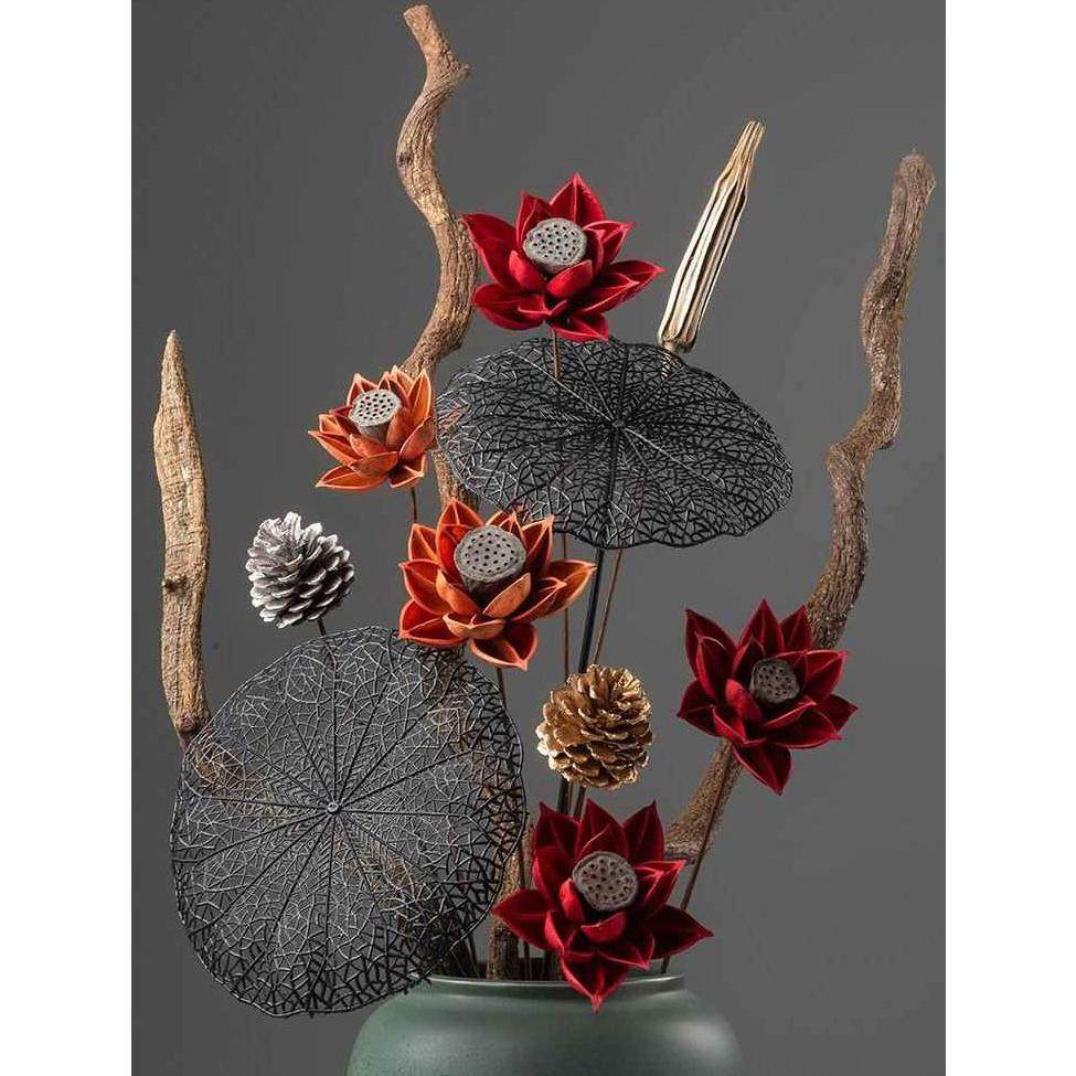 新款干花花束摆件插荷花瓶装饰品桌面仿真花莲干花