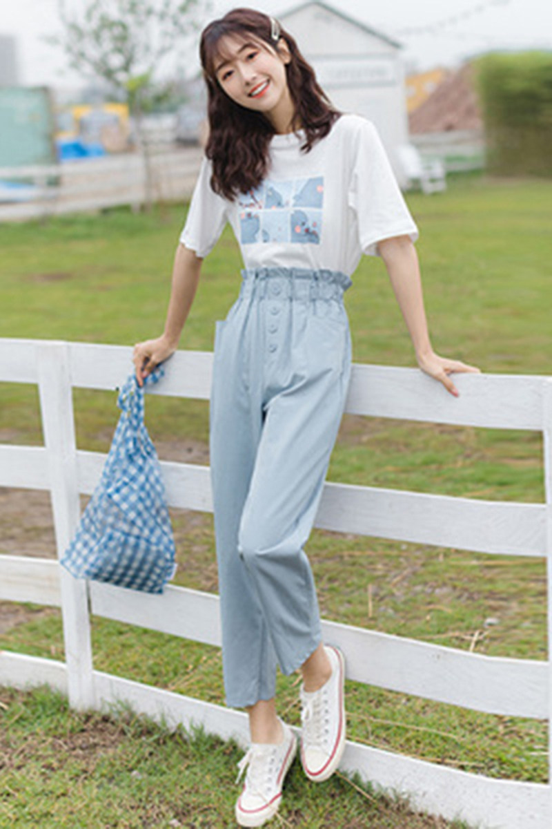 初中高腰套装两件运动休闲裤萝卜宽松花苞中高时尚套装