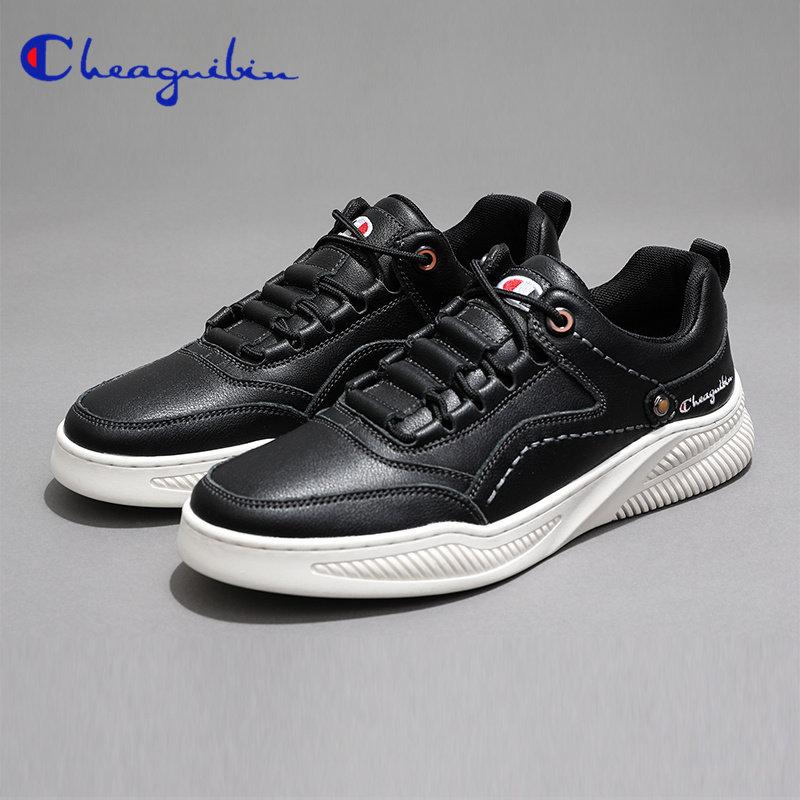 冠军情侣皮鞋休闲小白鞋色板贵宾白色板百搭新款休闲皮鞋