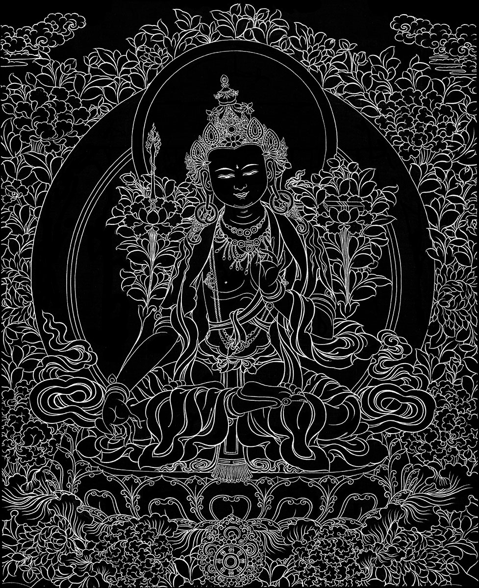 唐卡热贡手绘diy文殊菩萨佛像属兔本命白描diy