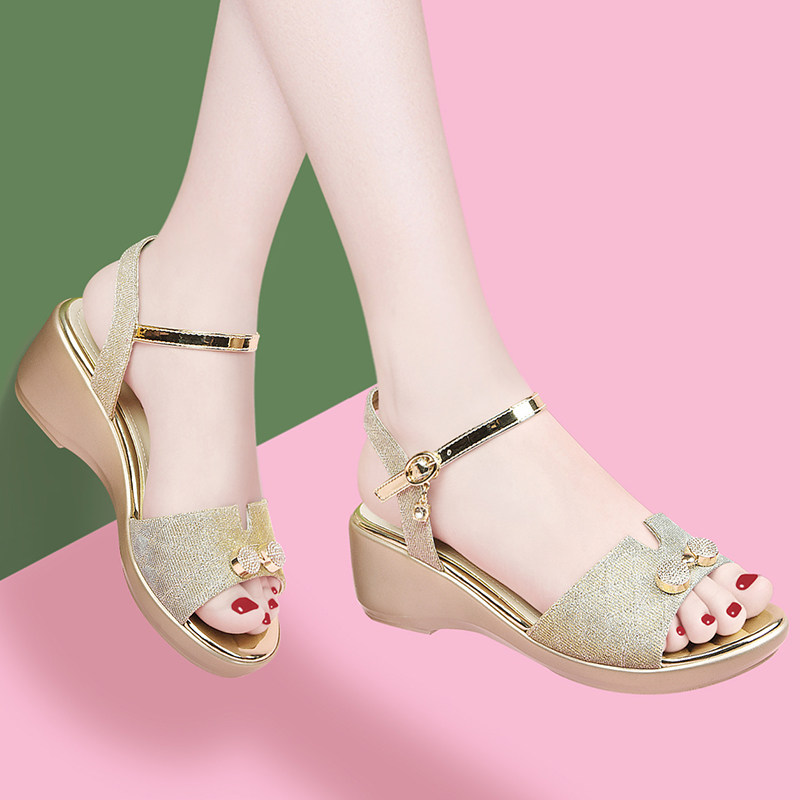 红蜻蜓rd坡跟凉鞋2022年新款夏季中跟时装百搭时装凉鞋