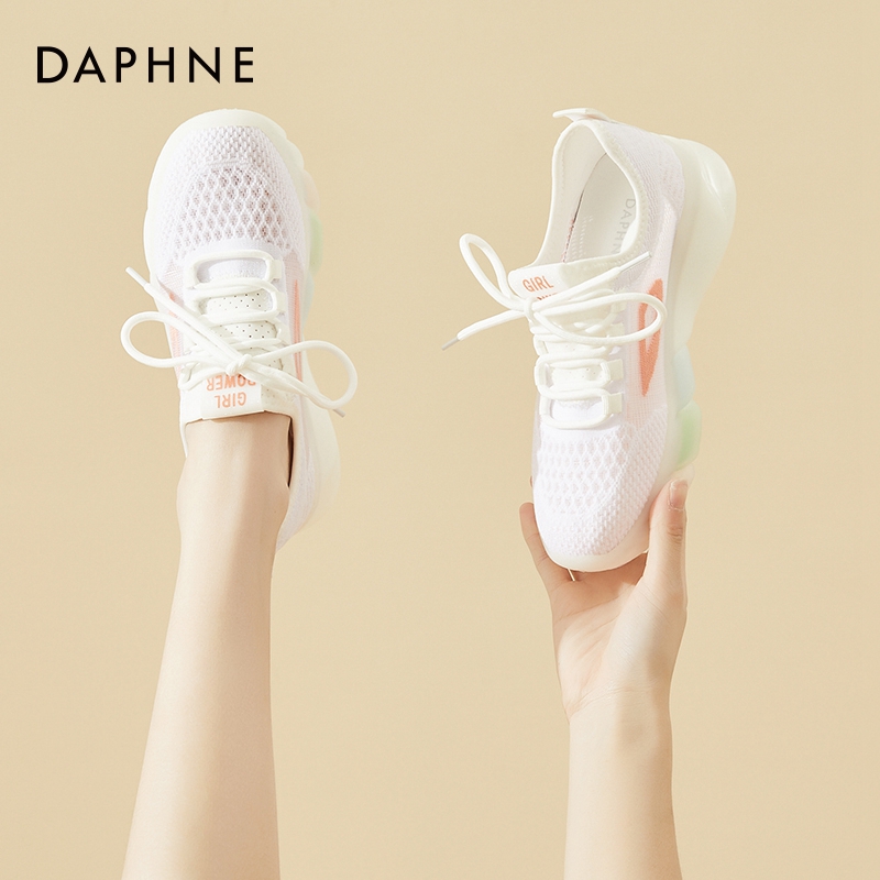 达芙妮运动休闲女鞋夏季薄款透气网面网鞋白色镂空小白鞋老爹鞋夏