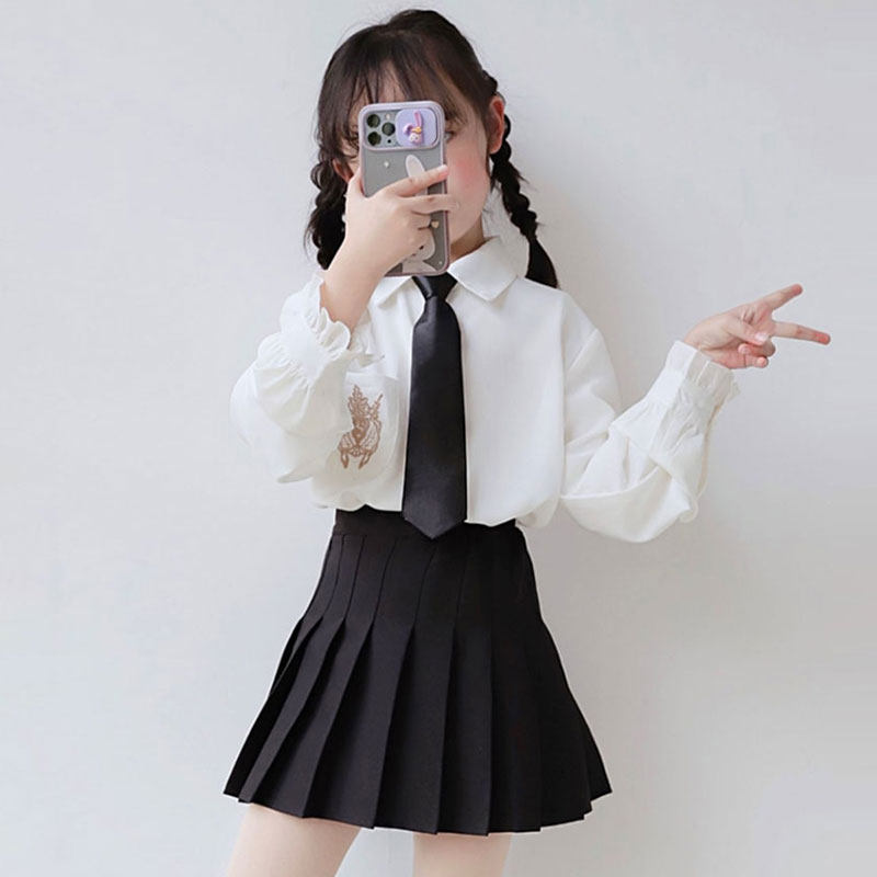 女童半身裙夏季jk制服百褶裙白色学院风儿童裙子时尚高腰a字短裙