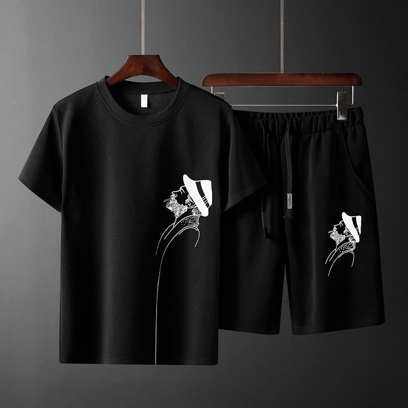 休闲运动套装短裤男肥佬胖人7宽松8xl五分裤加肥加大码潮胖子男装