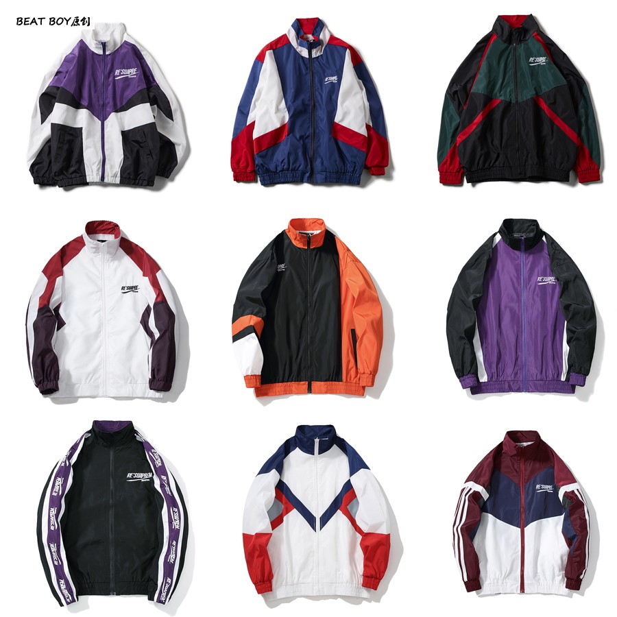 潮牌风衣男复古撞色拼接薄款冲锋风衣宽松情侣学生帅气港风潮外套