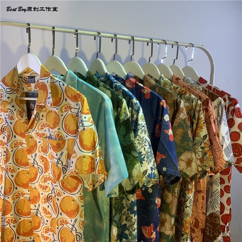 他泰短袖花衬衫男女港风复古ALOHA夏威夷风痞帅宽松情侣百搭衬衣